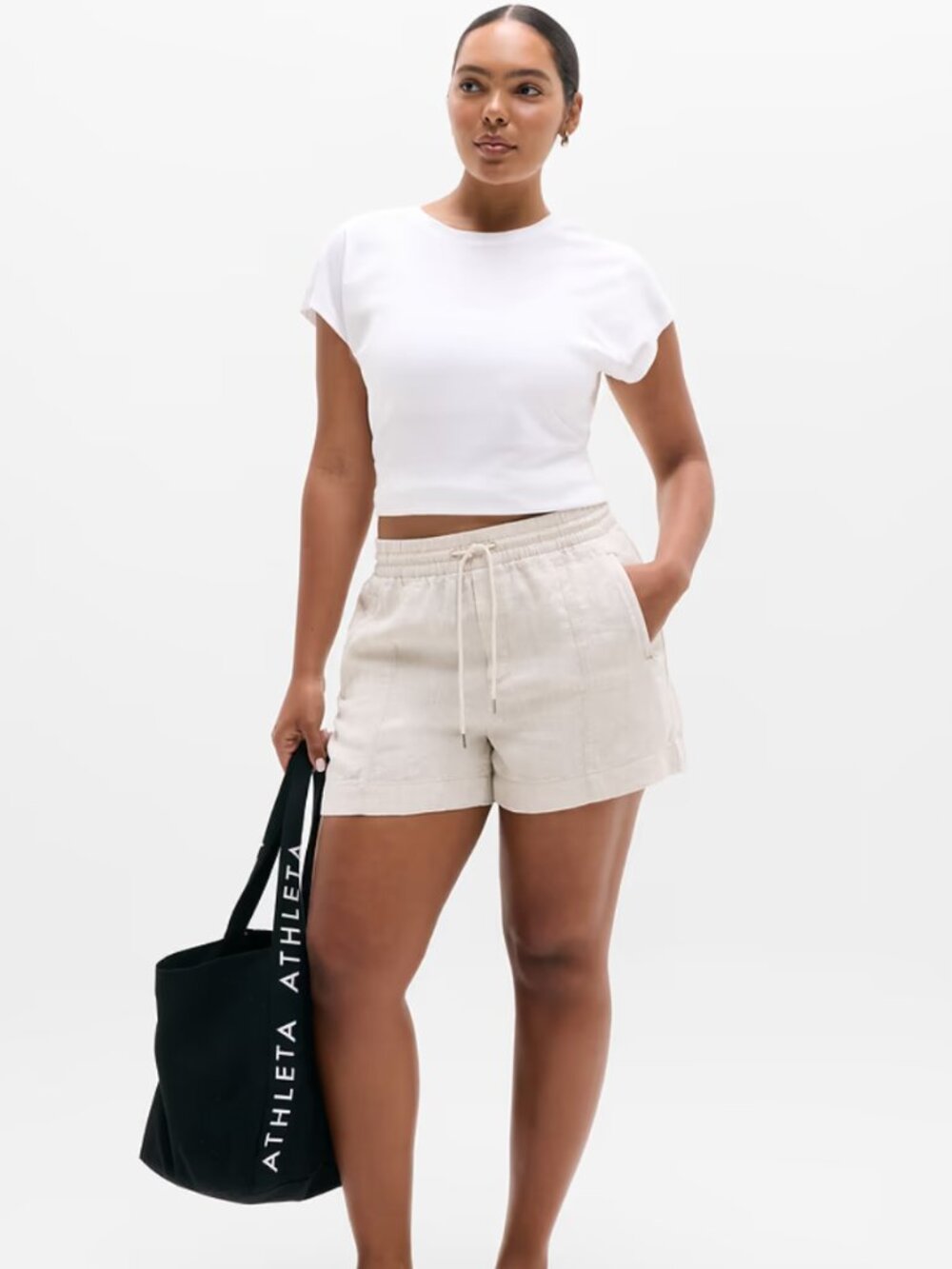 Athleta Retreat Linen Mid Rise 4" Short Undyed